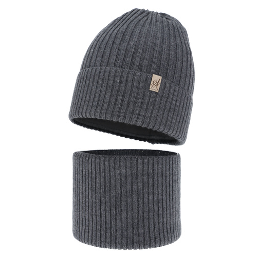 Meisjes winter set muts en buissjaal, donkergrijs, 100% Merino Wol, Patricia