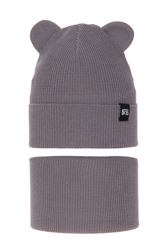 Jongens herfst/lente set muts en buissjaal, puuvillalla, grijs, Grajan