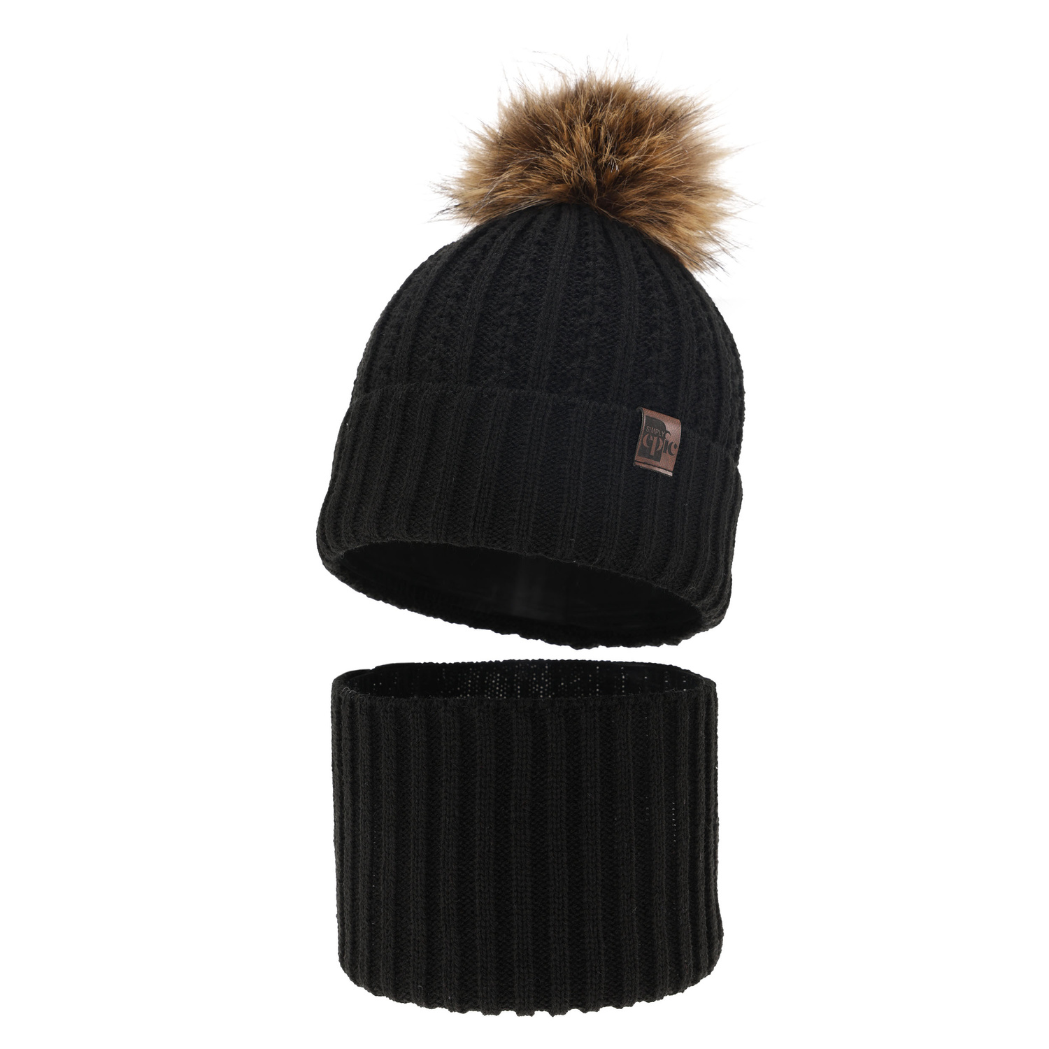 Jongens winter set, zwart, met garen pompon, Lars
