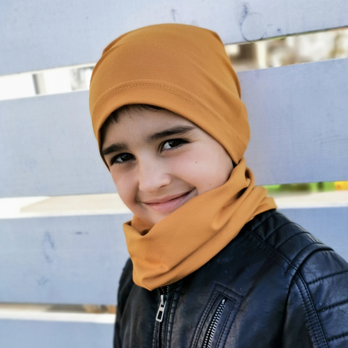 Jongens herfst/lente set muts en buissjaal, grijs, katoenen, Hazel