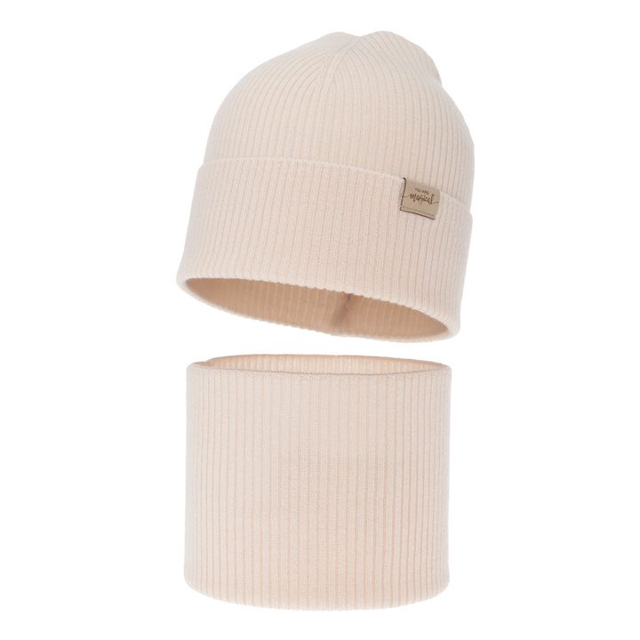 Tyttöjen syys/kevät setti: pipo ja putkihuivi, vaaleanpunainen, 100% Merinovilla, Magenta