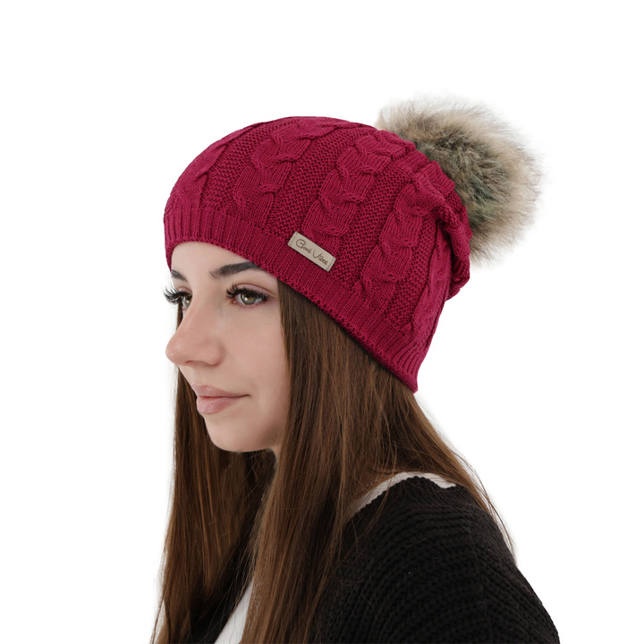 Dames wintermuts, roze, met merinowol, Bafi