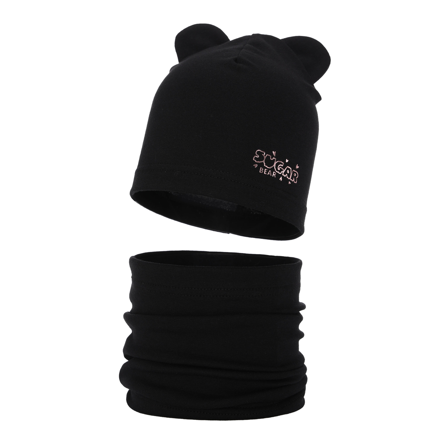 Meisjes herfst/lente set muts en buissjaal, zwart, gevoerd met katoen, Cyntia