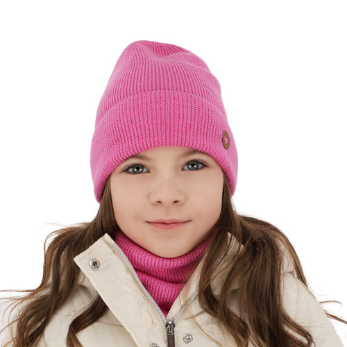 Meisjes herfst/lente set muts en buissjaal, amarant, 100% Merino Wol, Brook