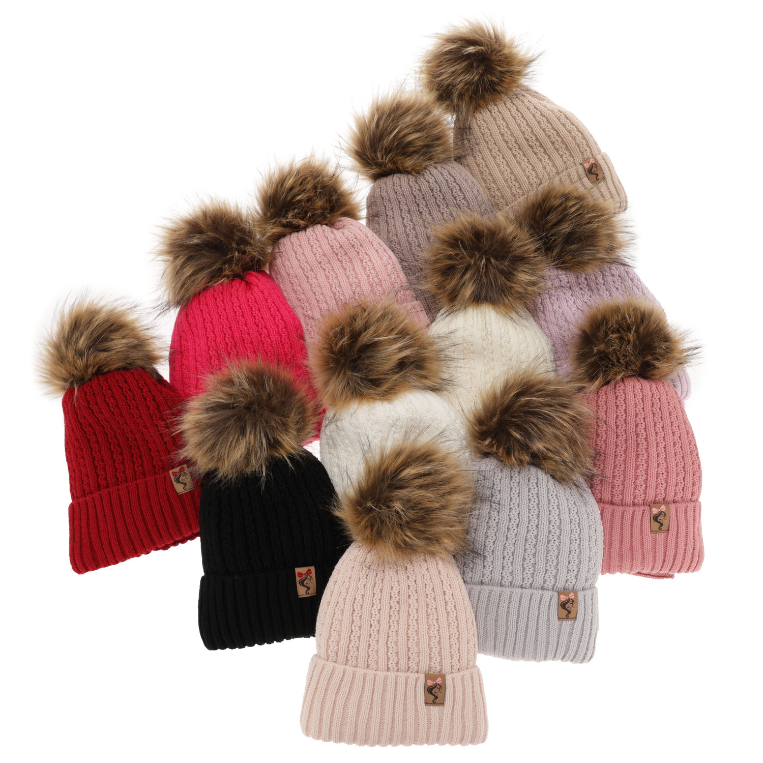 Meisjes winter set, beige, met garen pompon, Larina