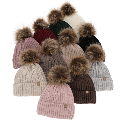 Dames wintermuts, bordoux, met garen pompon, Savona