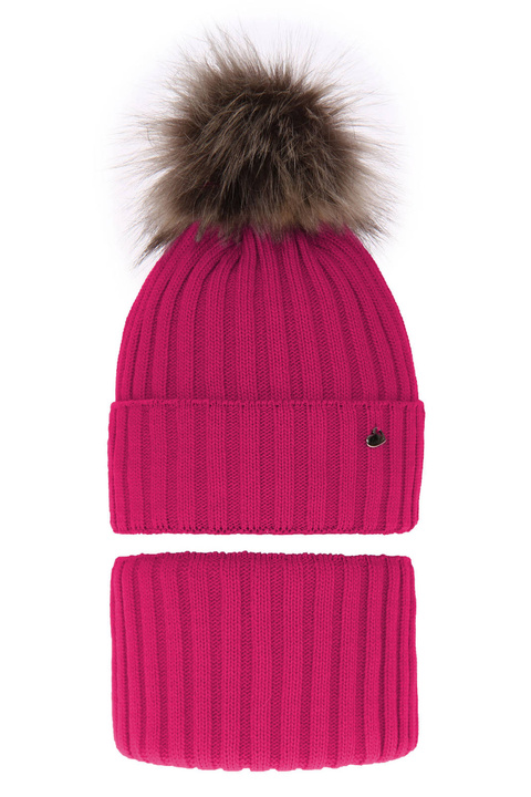 Meisjes winter set, roze, met garen pompon, Wilma