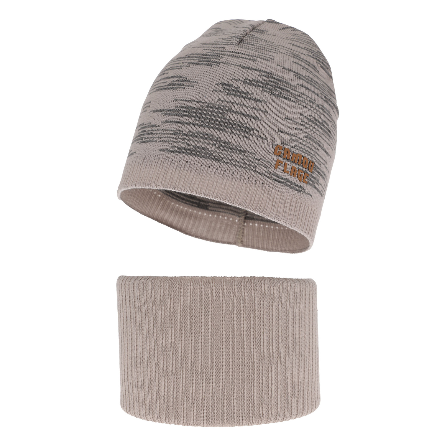 Jongens herfst/lente set muts en buissjaal, puuvillalla, beige, Carter