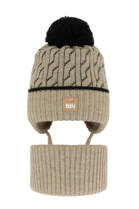 Jongens winter set, beige, met garen pompon, Pikolo
