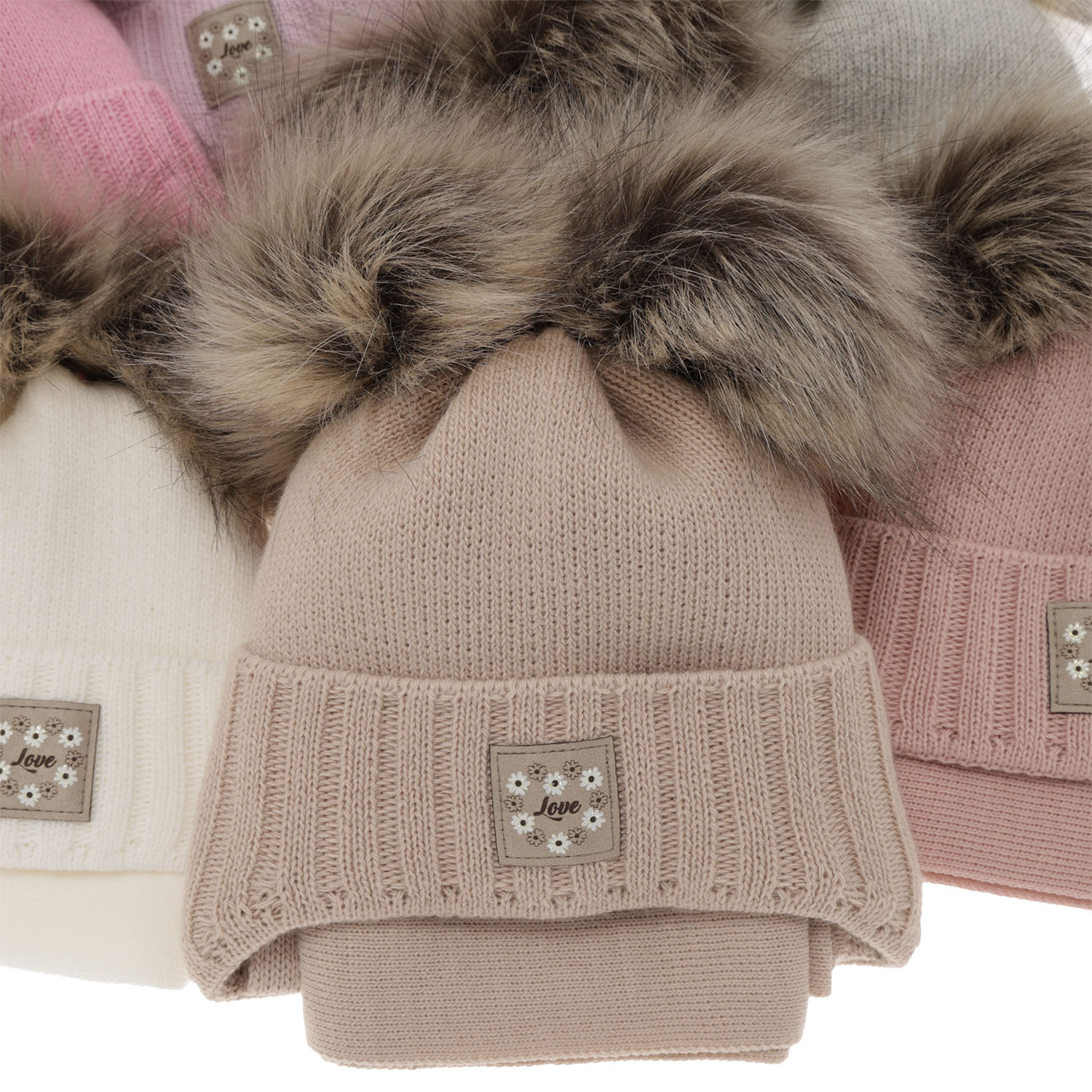 Meisjes winter set muts en sjaal, lila, met twee pompons, Jazz