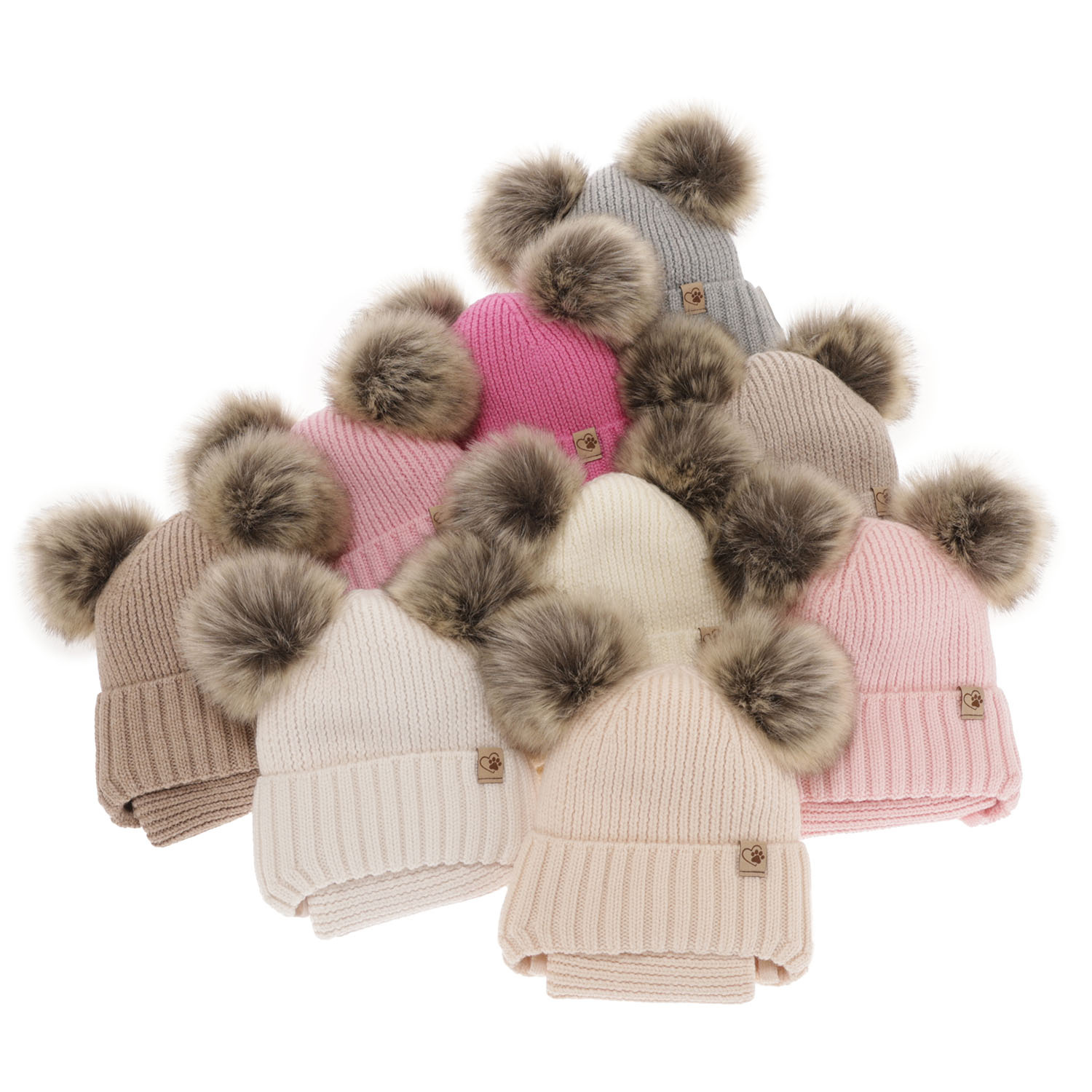 Meisjes winter set, roze, met bindkoorden, 100% Merino Wol, met twee pompons, Silvia