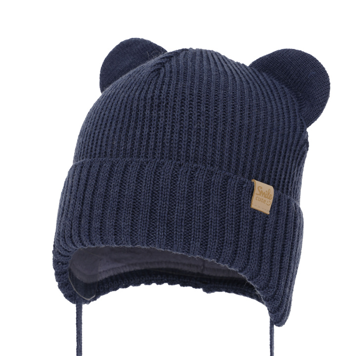 Jongens wintermuts, marineblauw, met merinowol, Shedon