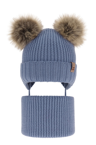 Jongens winter set, blauw, met bindkoorden, 100% Merino Wol, Konor