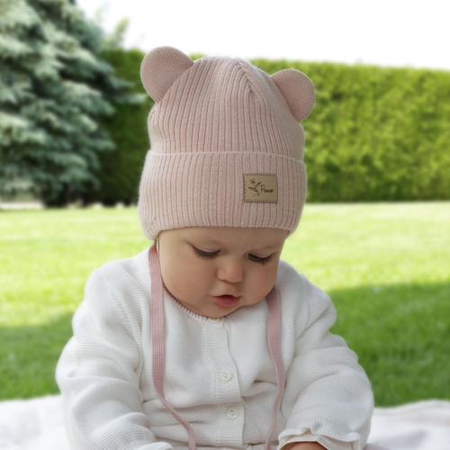 Tyttöjen syys/kevät pipo, vaaleanpunainen, nauhoilla, Djona