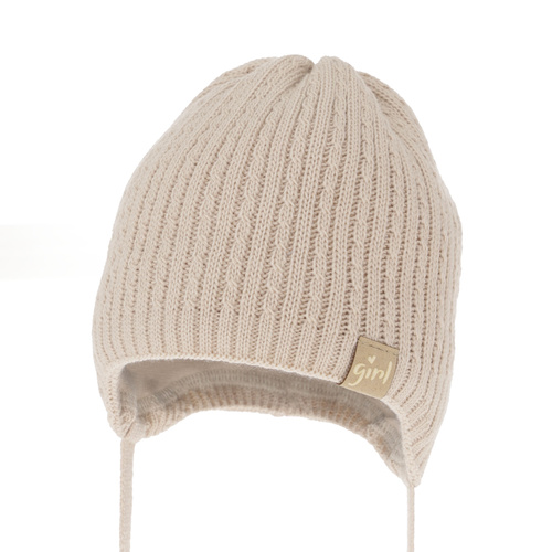 Meisjes herfst/lente muts, beige, met bindkoorden, Cheri