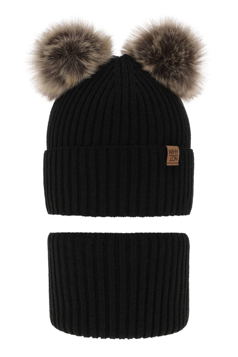 Jongens winter set, zwart, met twee pompons, Oxford