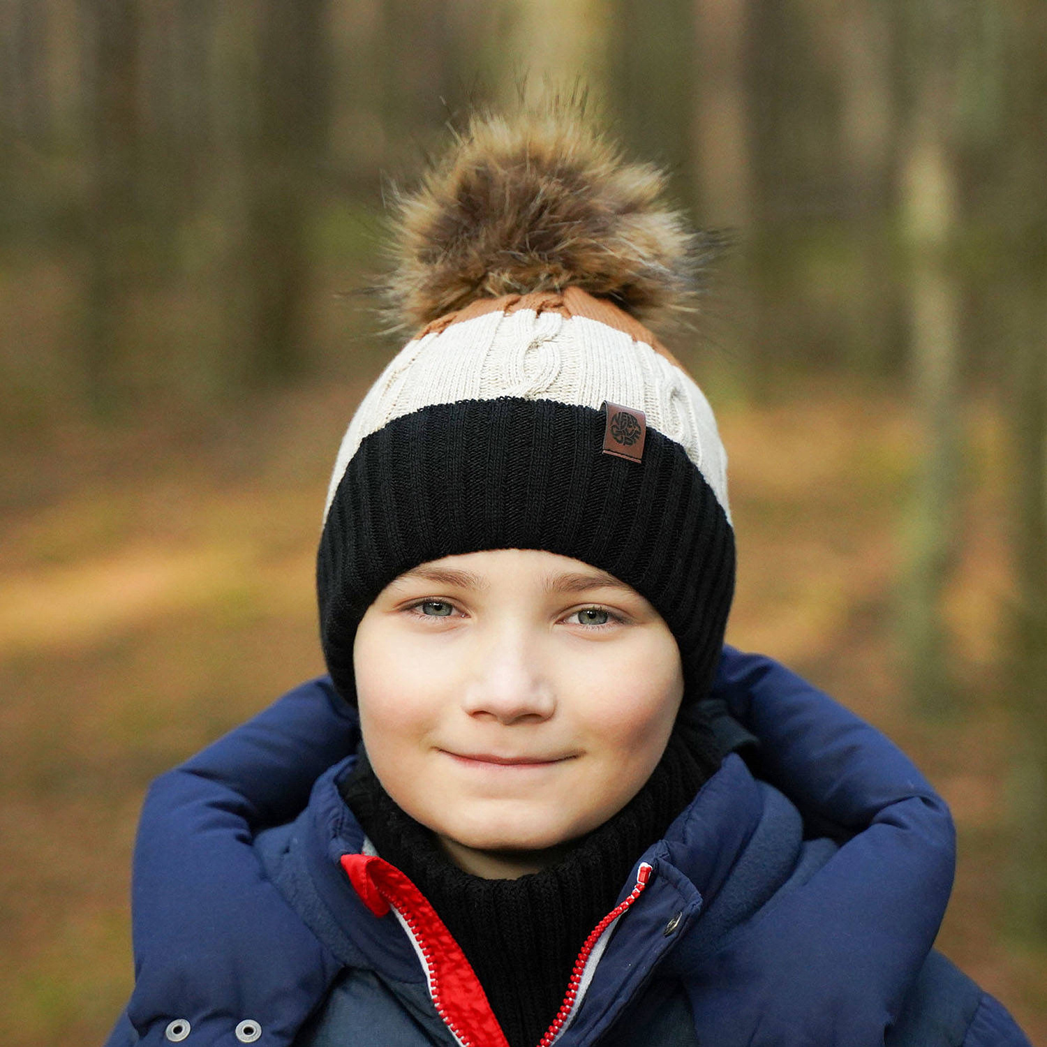 Jongens winter set, oranje, met garen pompon, Karmel